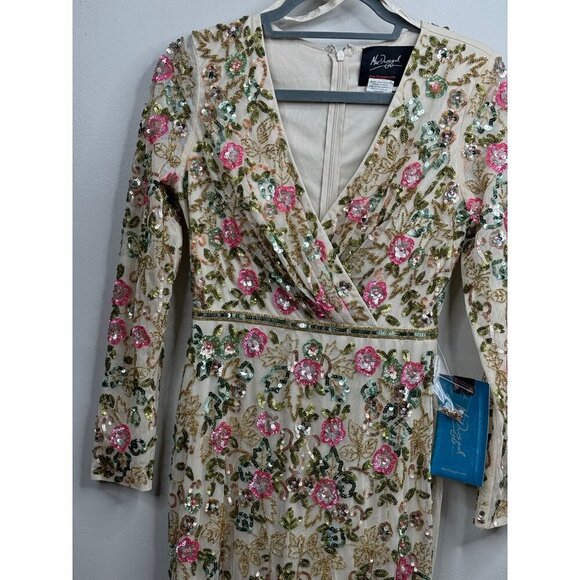 Mac Duggal 5503 Long Sleeves Embellished Floral Sequins Evening Gown Maxi Sz. 4 - Picture 6 of 10